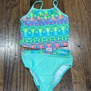 Toddler girl mint green and rainbow color 2 piece swim suit size 2T